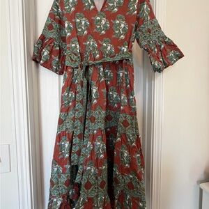 Victoria Dunn Green and Brown Floral Midi Dress
